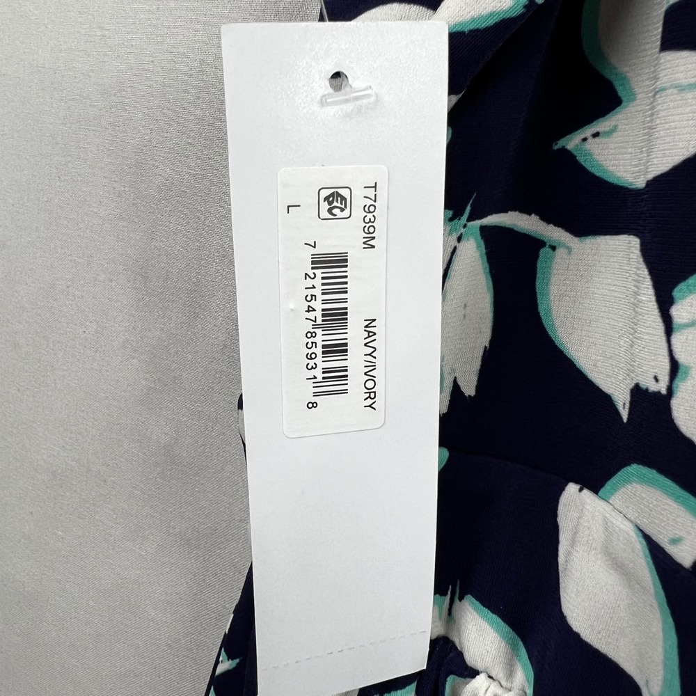 London Times Maxi Dress Large Navy Blue White Floral Sleeveless Scoop Neck - Picture 14 of 15